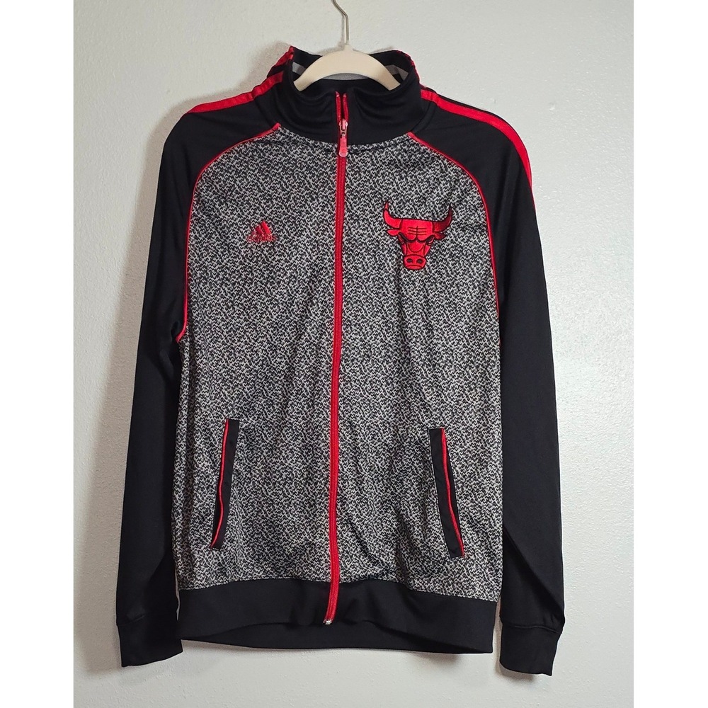 Adidas Chicago Bulls NBA Track Jacket Mens Small Black Grey Red Full Zip Marled